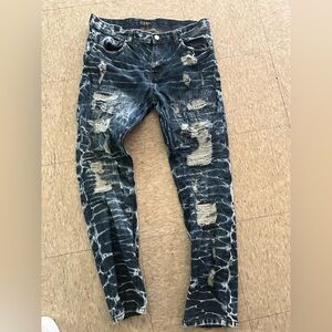 Men's Skinny Tie-Dye Distressed Jeans - Dark Blue